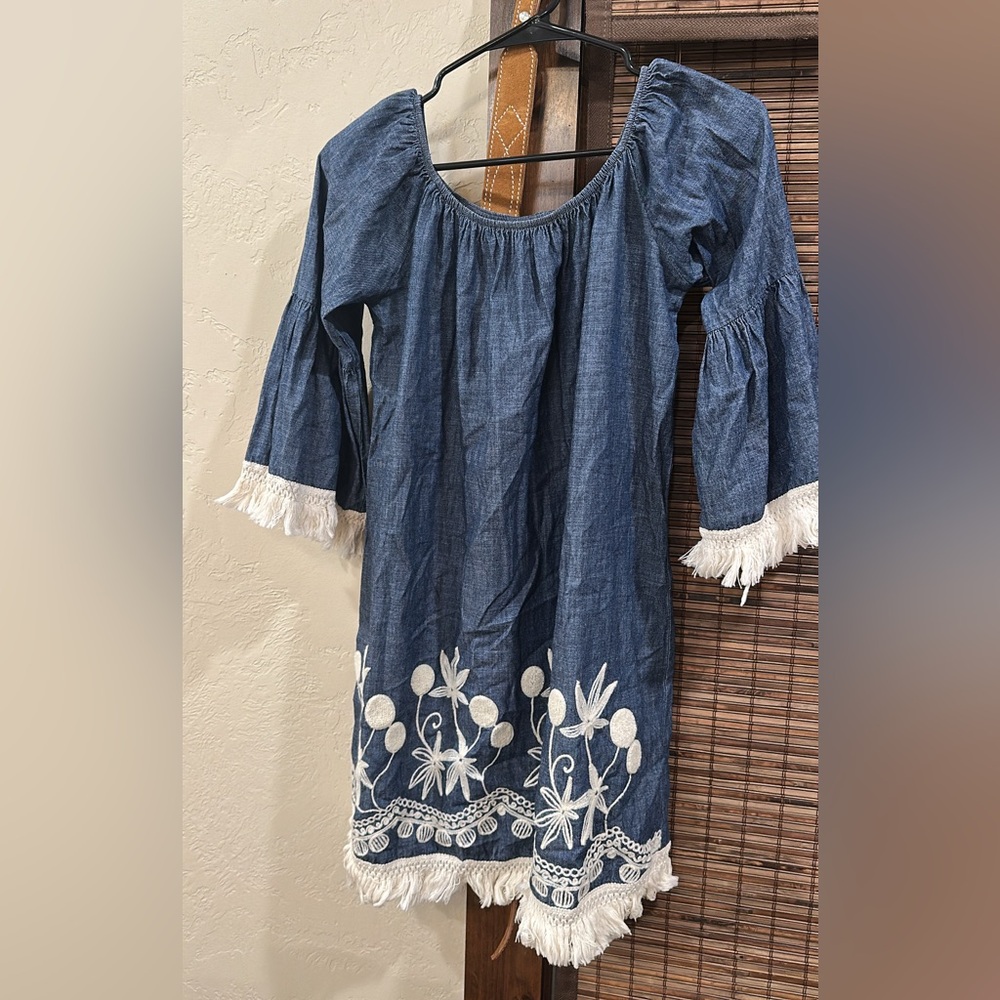 Shyanne Blue and White Embroidered Midi Dress
